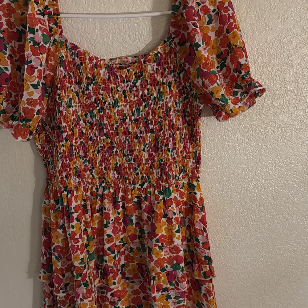 Floral Smocked Puff Sleeve Dress - Multicolor